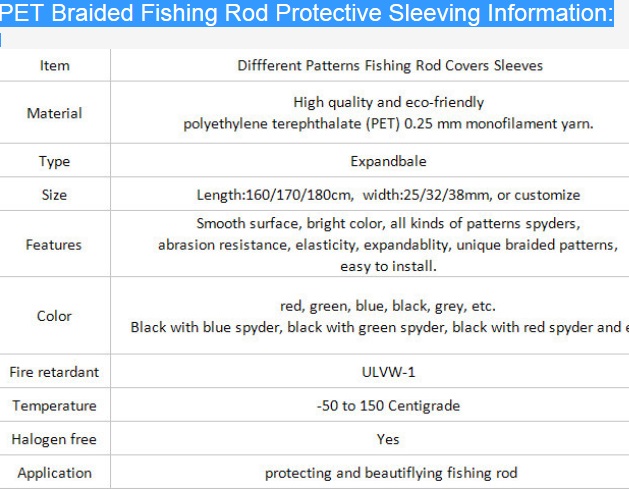 Πλεγμένη η PET προστασία κάλυψης καλτσών ράβδων αλιείας μανικιών, μανίκι τερεφθαλικού πολυαιθυλενίου μανικιών γαντιών ράβδων αλιείας
